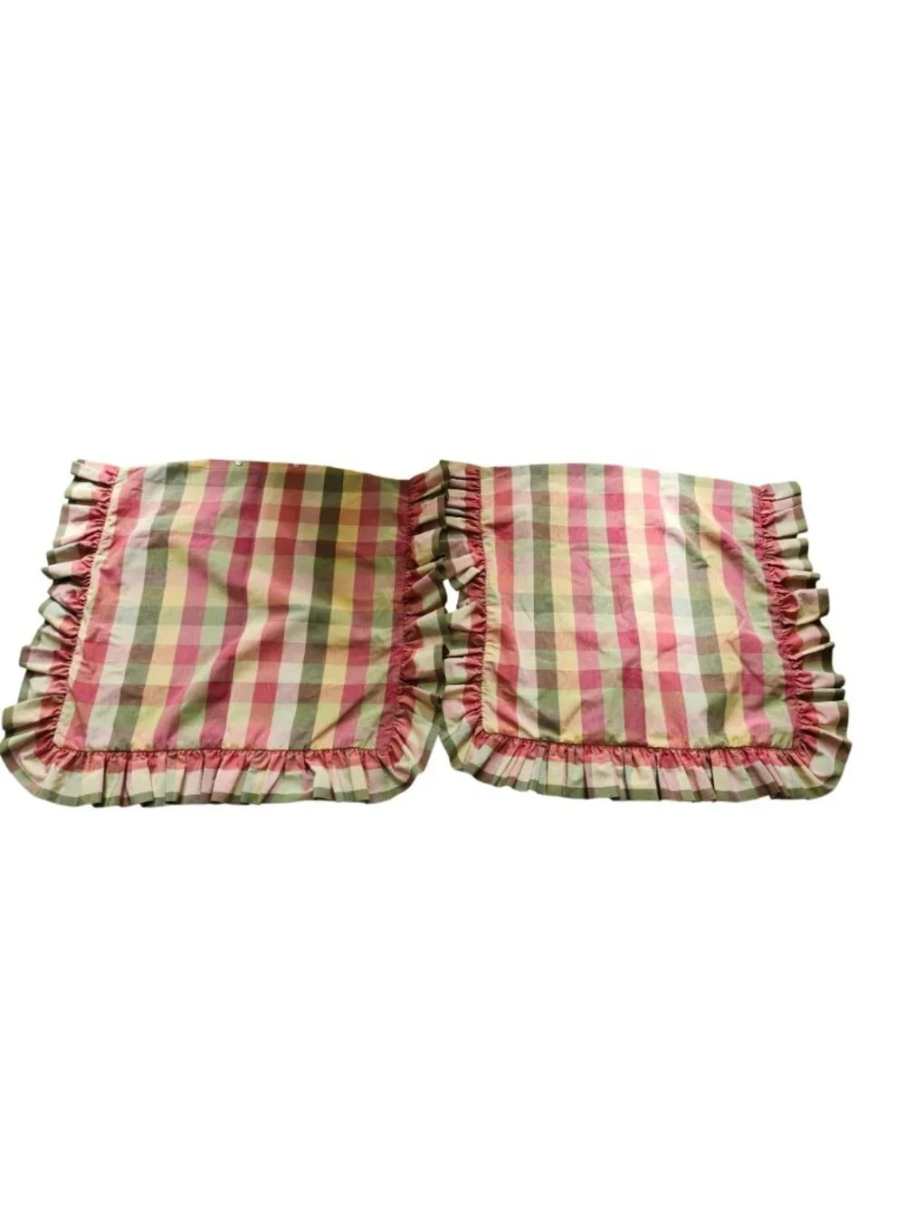 2 Country Curtains Summerton Moire Plaid Rose Ruffle Euro Pillow Shams Set